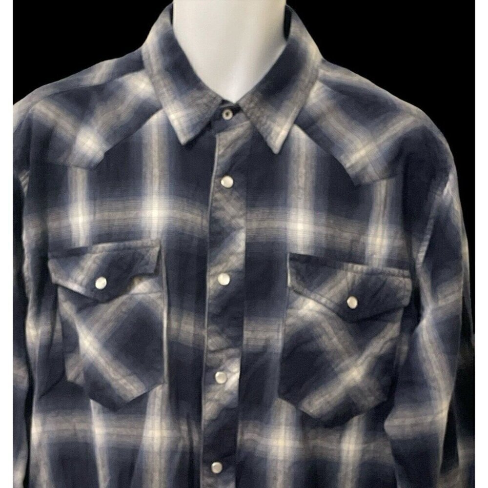 Cotton Rye Outfitters Snap Up Western Shirt Size XL Blue Plaid Long Sleeve - Picture 4 of 10